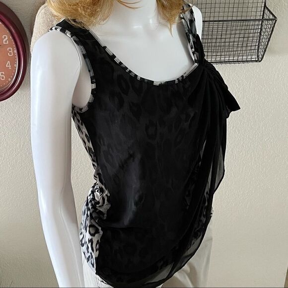 Event Leopard Chiffon Overlay Tank Top Sz Small - Picture 6 of 11